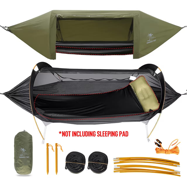 Camping hammock with mosquito net - green