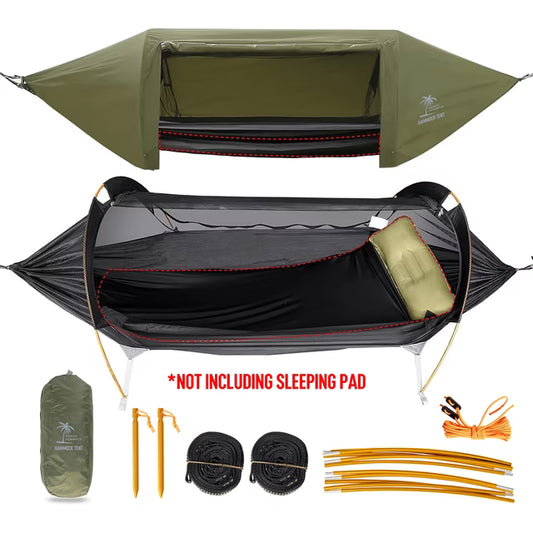 Camping hammock with mosquito net - green